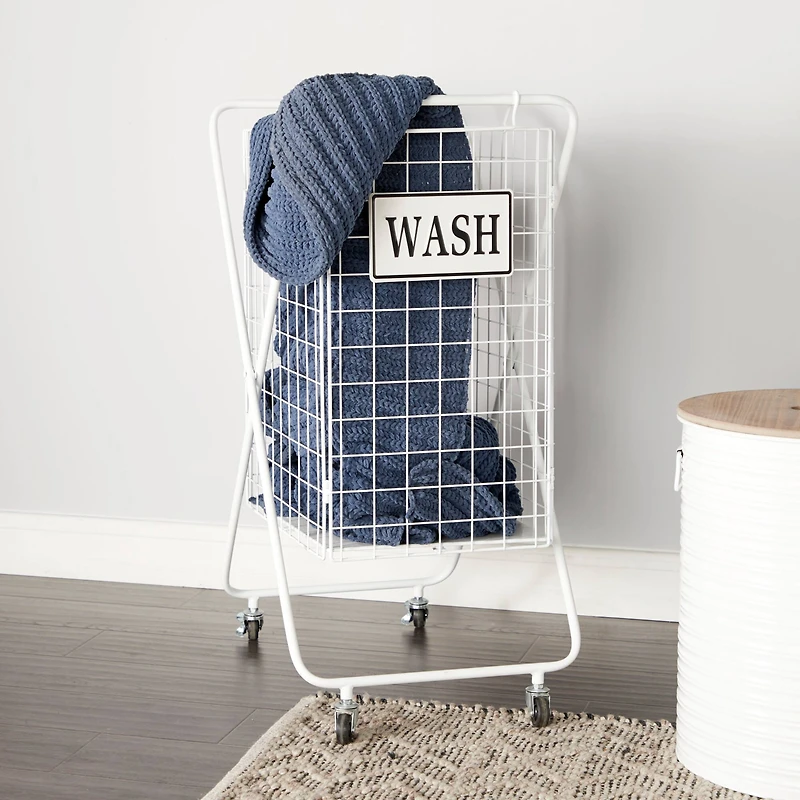 White Metal Farmhouse Storage Basket