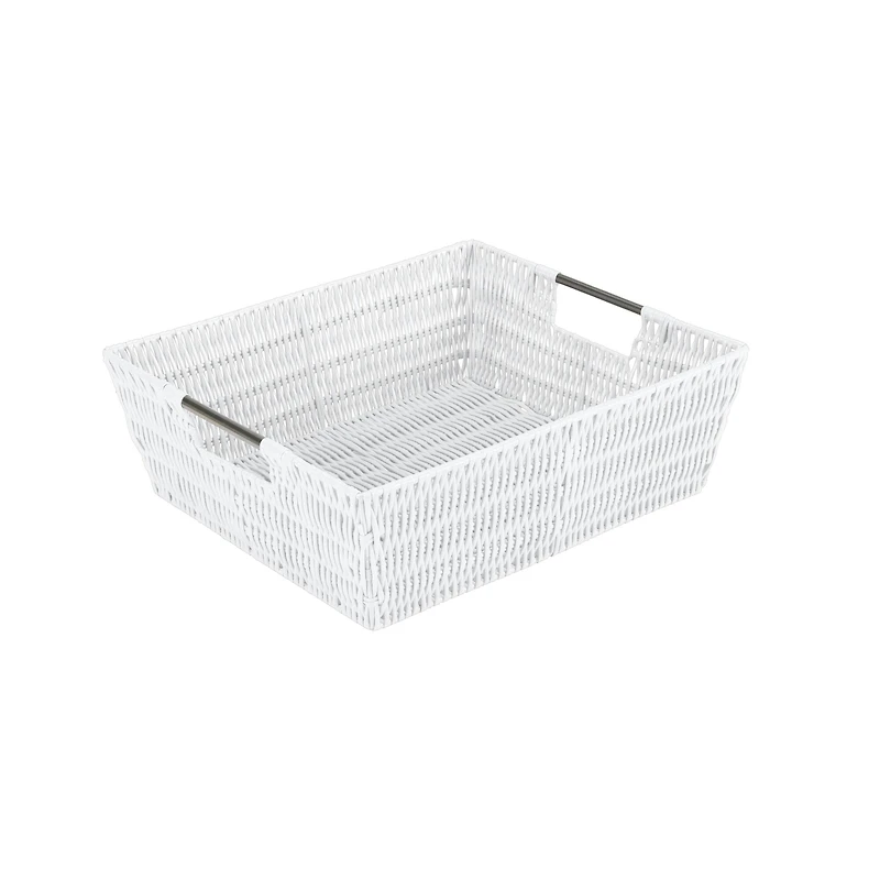Simplify White Shelf Storage Rattan Tote Basket