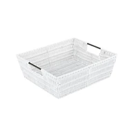 Simplify White Shelf Storage Rattan Tote Basket