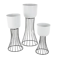 White Metal Planter with Black Hourglass Stands Set