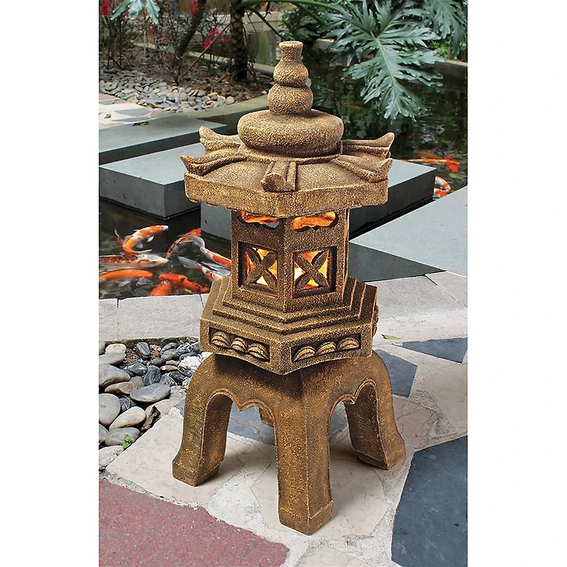 Design Toscano 27" Illuminated Brown Pagoda Lantern LED Statue