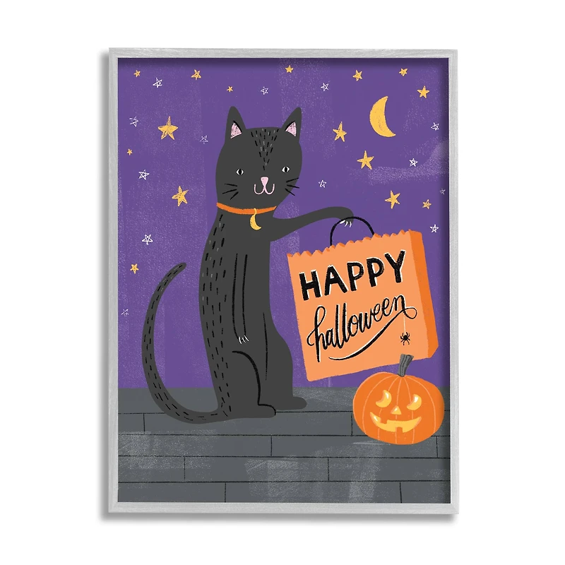 Stupell Industries Happy Halloween Black Cat Framed Giclee Art