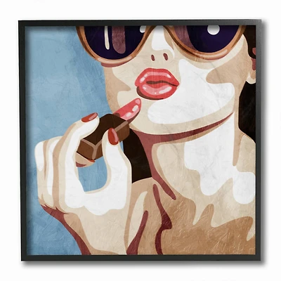 Stupell Industries Fashion Designer Lips Kiss Blue Painting, 12" x 12"