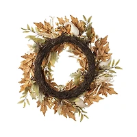 Glitzhome® 24" Fall Neutral Sunflower, Pumpkin and Leaf Wreath