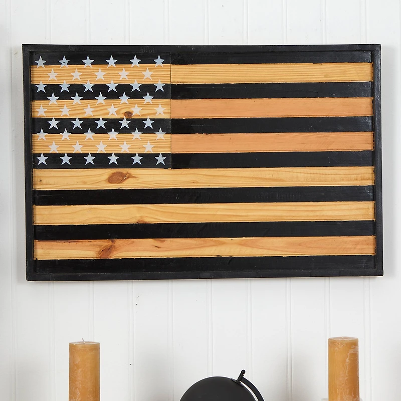 36" Dark Wood American Flag Wall Décor