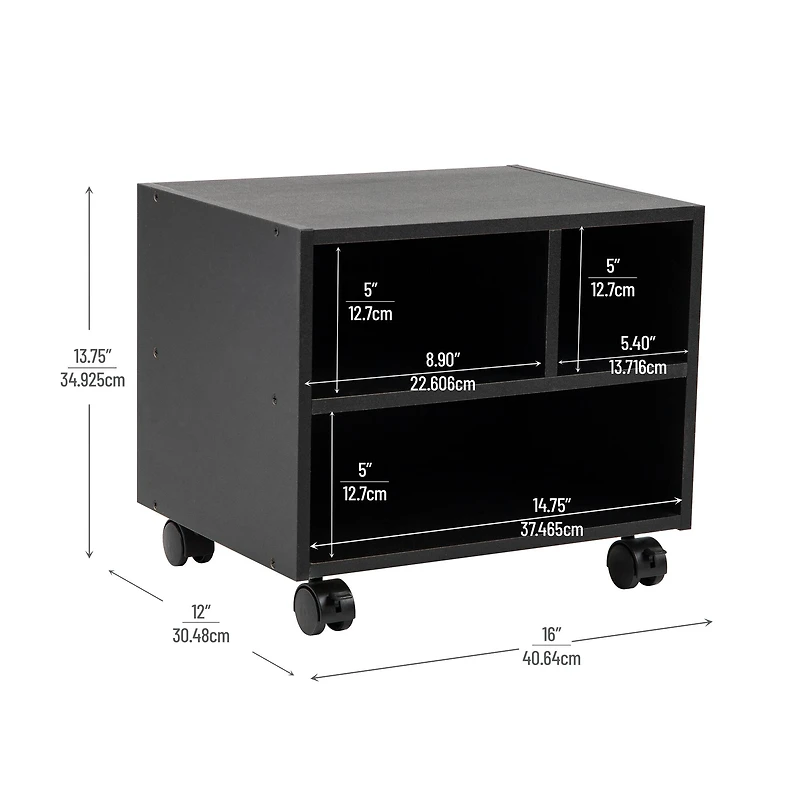 Mind Reader 15.7" Black Printer Cart with Rolling Supply Organization Shelves