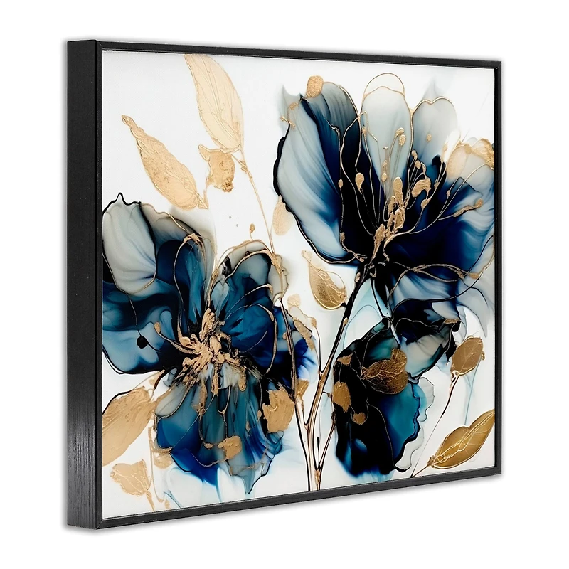 Stupell Industries Blue Swirling Modern Flowers Framed Giclee Art