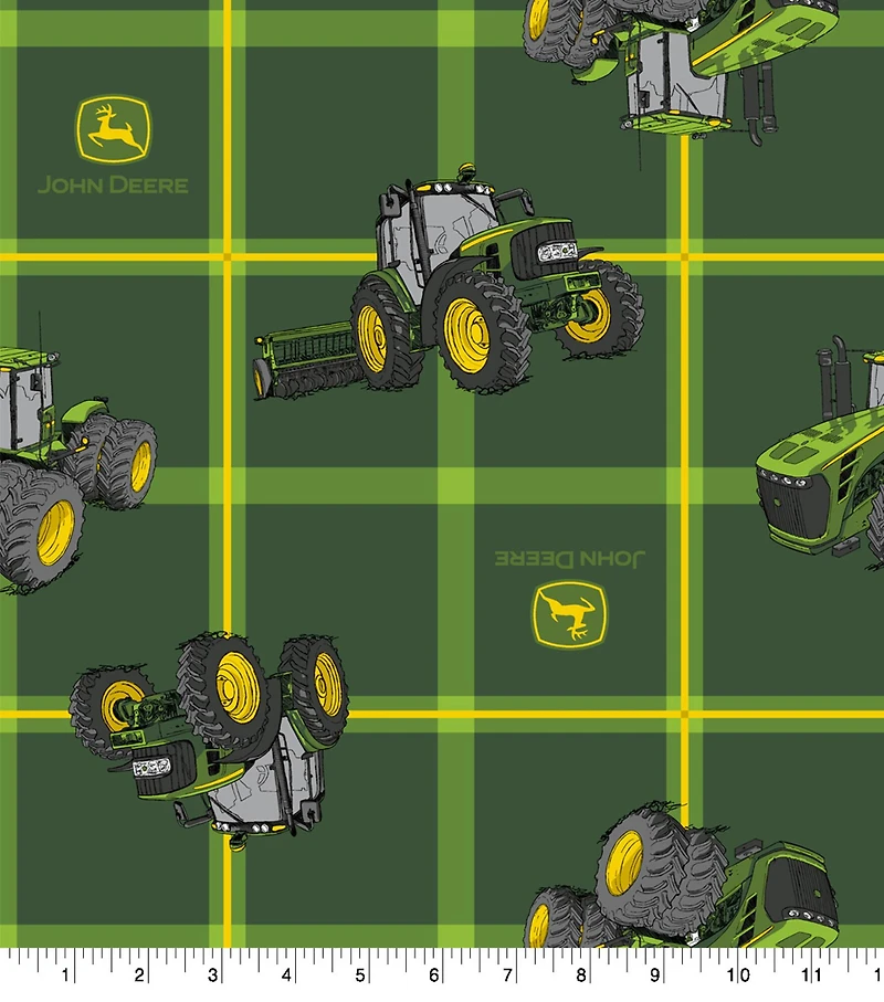 John Deere Square Plaid Tractors Cotton Fabric