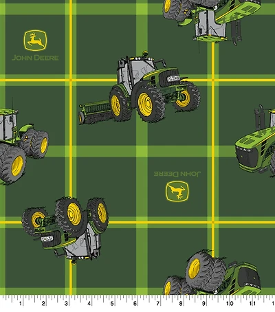 John Deere Square Plaid Tractors Cotton Fabric
