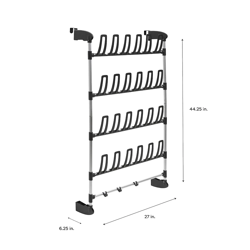 Organize It All 12 Pair Over the Door Shoe Rack with Accessory Hooks
