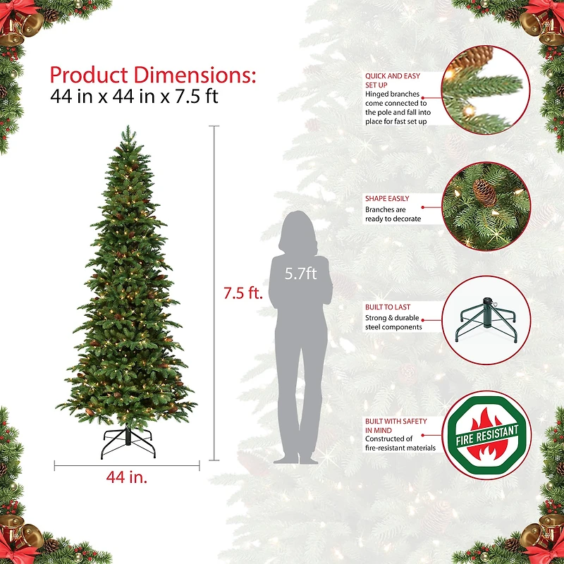 7.5ft. Pre-Lit Slim Montville Spruce Artificial Christmas Tree, Clear Lights