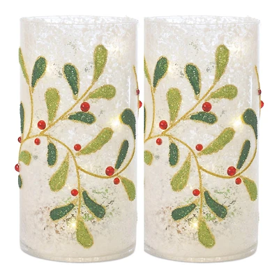 7.75" Beaded Glass Mistletoe Candle Holders, 2ct.
