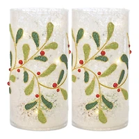 7.75" Beaded Glass Mistletoe Candle Holders, 2ct.