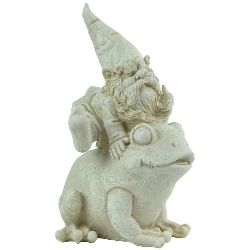 9.5" Gnome Leaping Over a Frog Outdoor Garden Statue