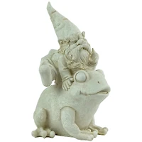 9.5" Gnome Leaping Over a Frog Outdoor Garden Statue