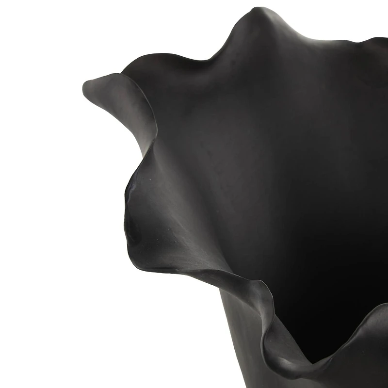 10" Black Abstract Floral Ceramic Vase