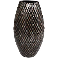 24" Black Mother of Pearl Handmade Geometric Mosaic Inspired Thin Vase