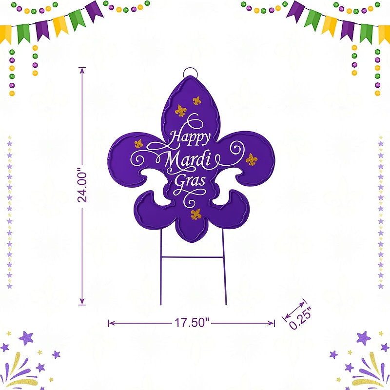 Glitzhome® 24" Mardi Gras Metal Fleur-de-Lis Yard Stake