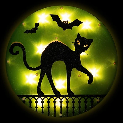 Lighted Black Cat Halloween Window Silhouette