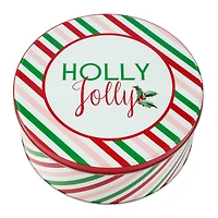 Holly Jolly Stripes Round Christmas Tin by Makery™