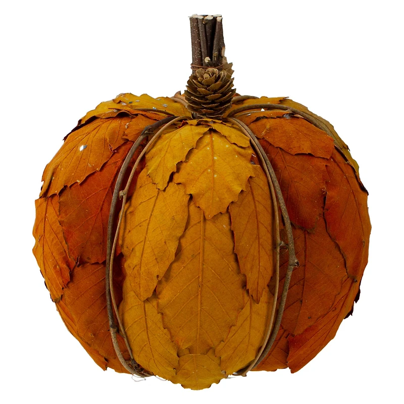 7.5" Orange & Brown Fall Harvest Tabletop Pumpkin