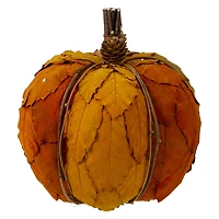 7.5" Orange & Brown Fall Harvest Tabletop Pumpkin