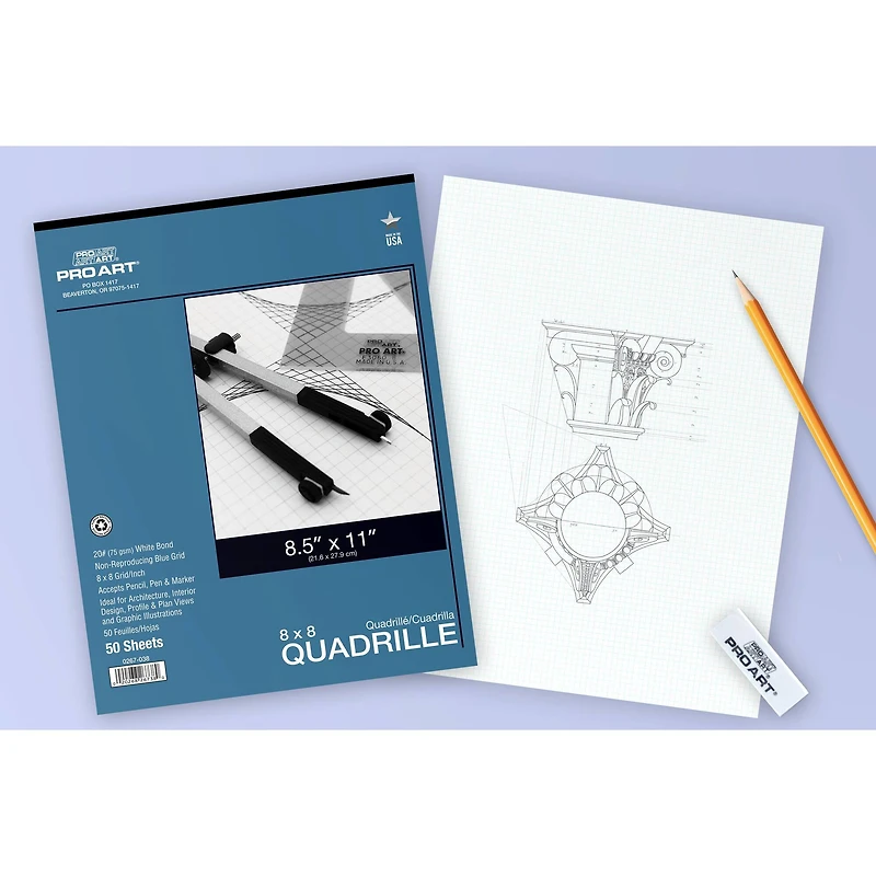 Pro Art® 8" x 8" Grid/Inch Quadrille Pad, 8.5" x 11"
