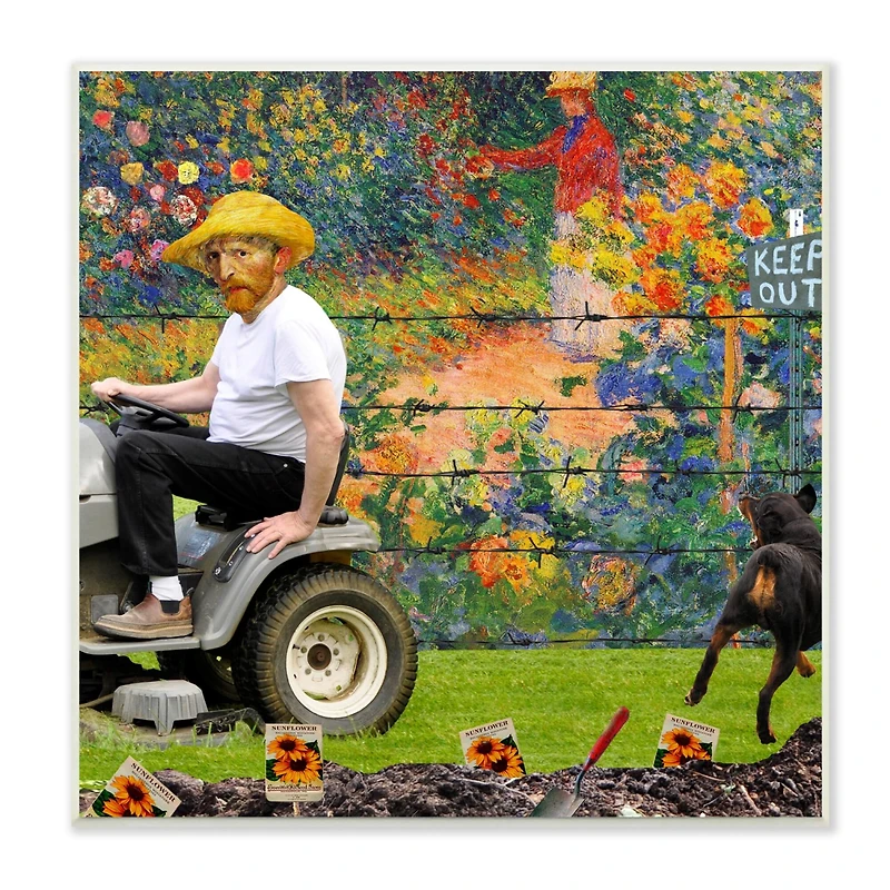 Stupell Industries Van Gogh Gardening Flowers Farmer Dog Collage Wall Plaque Art