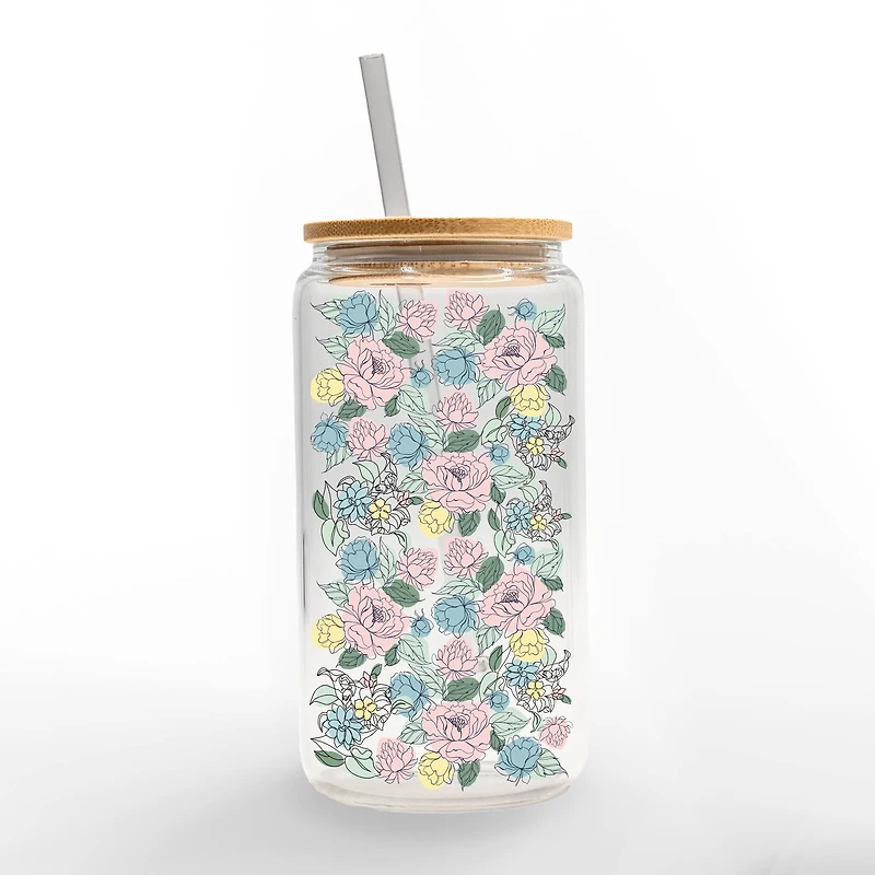 16oz. Contour Flower Pattern Glass Can Cup