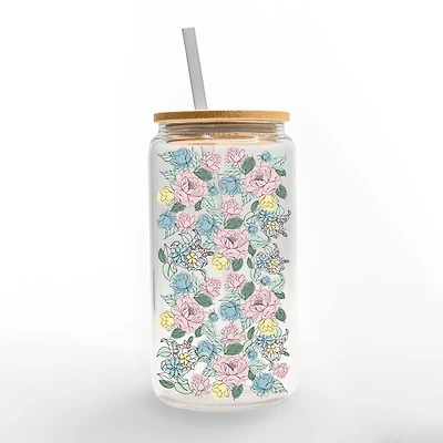 16oz. Contour Flower Pattern Glass Can Cup