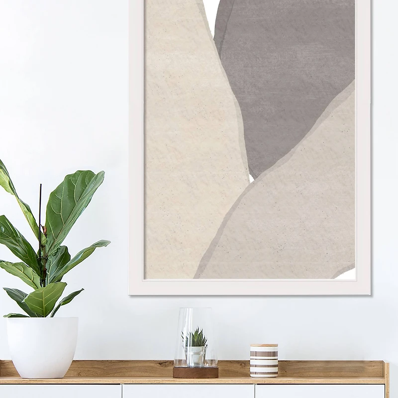 Neutral Modern Abstract 20" x 30" White Framed Print Under Plexiglass