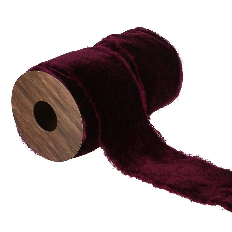 1.5" x 2yd. Red Velvet Ribbon with Distressed Edge by Ashland® Gothic Bordeaux