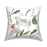 Stupell Industries Gray Cat Mixed Botanical Herb Leaves Throw Pillow, 18" x 18"