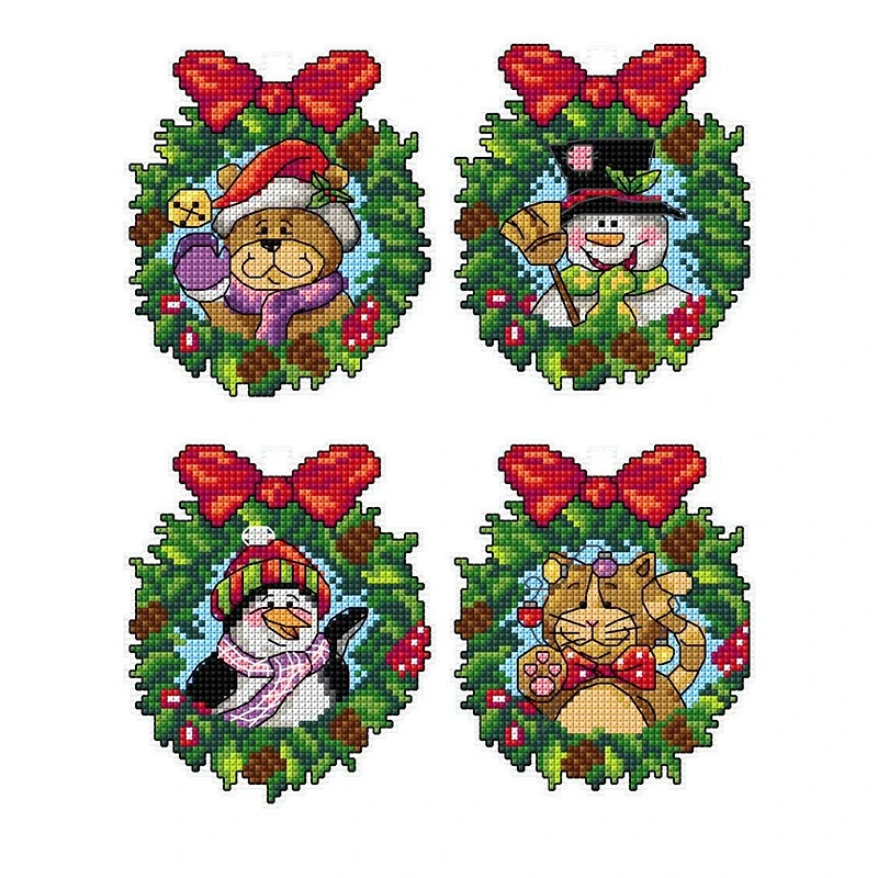 Crafting Spark Christmas Wreaths Plastic Canvas Counted Cross Stitch Kit