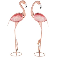 46" Tall Floral & Shimmer Pink Metal Flamingo Garden Sculpture Set