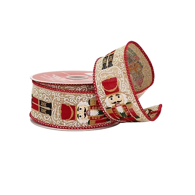 1.5" x 30ft. Nutcracker Wired Faux Linen Ribbon by Celebrate It®