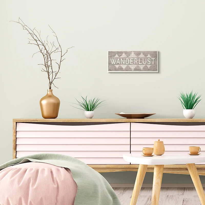 Stupell Industries Rustic Wanderlust Phrase with Paisley Country Pattern, 7" x 17"