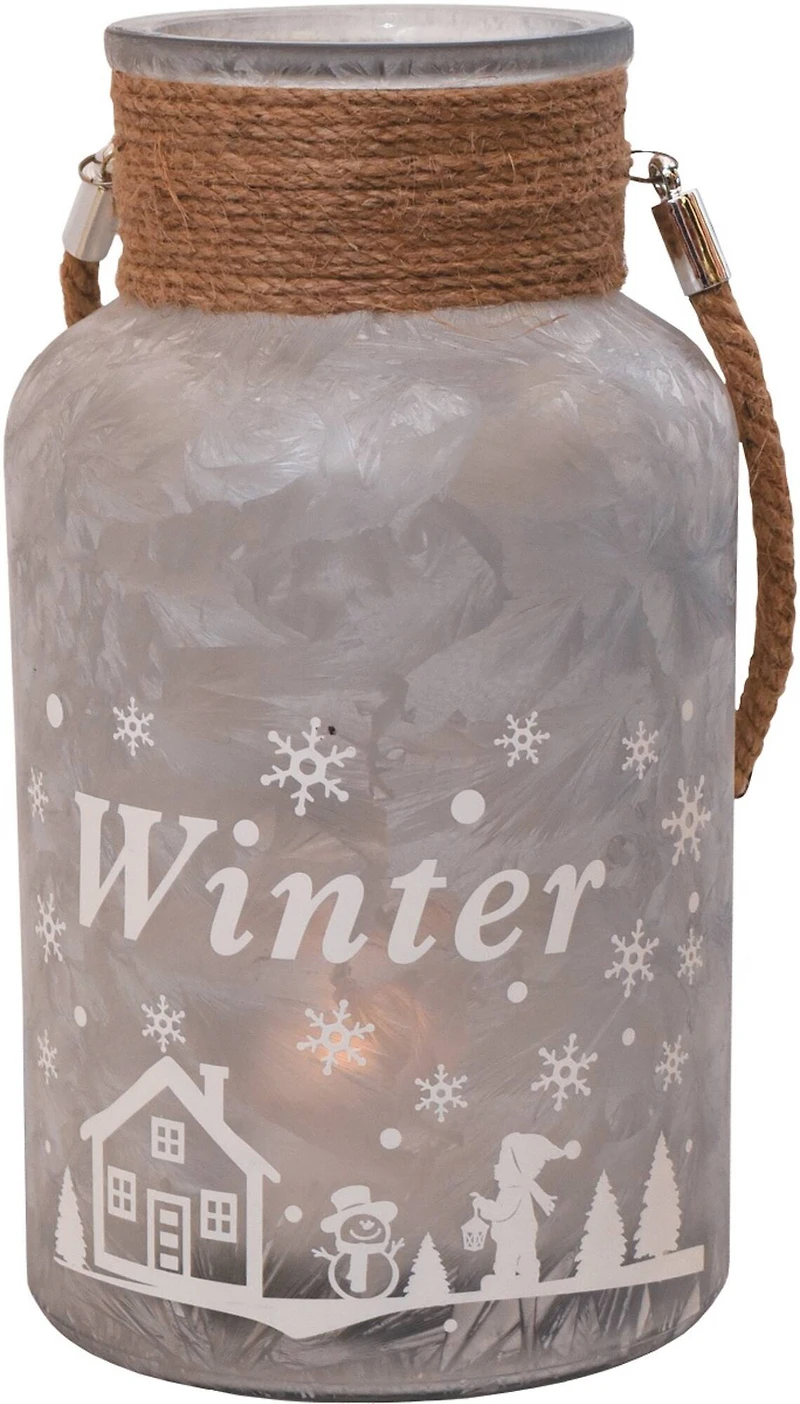 12" Silver Winter Scene Christmas Pillar Candle Lantern