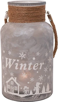 12" Silver Winter Scene Christmas Pillar Candle Lantern