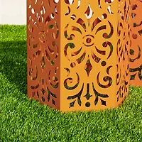 Glitzhome® Orange Floral Motif Hexagonal Garden Stool Set