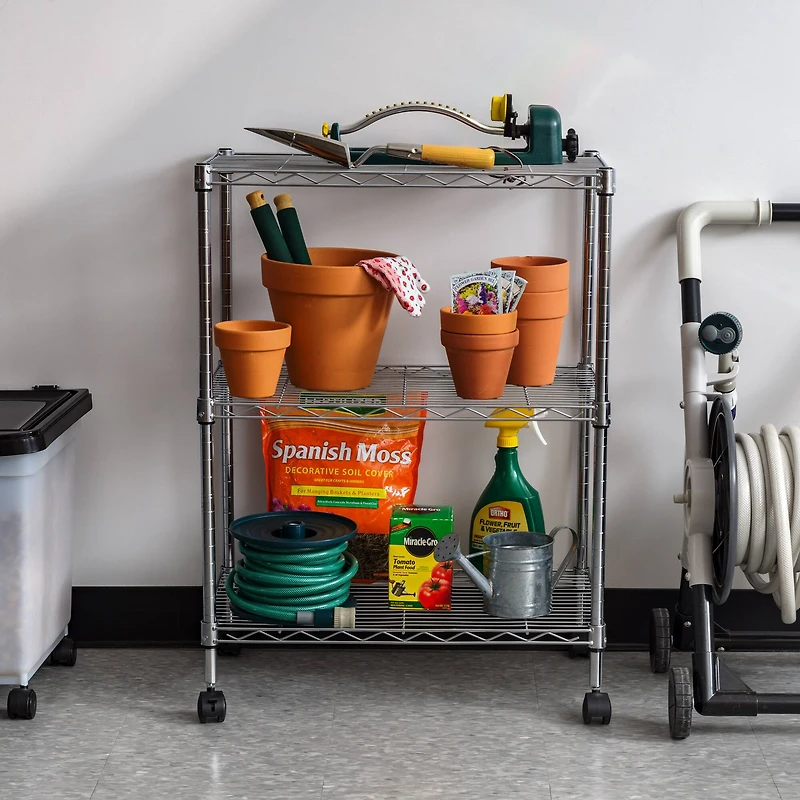 Iris® 32" Silver 3-Tier Rolling Wire Rack Shelf