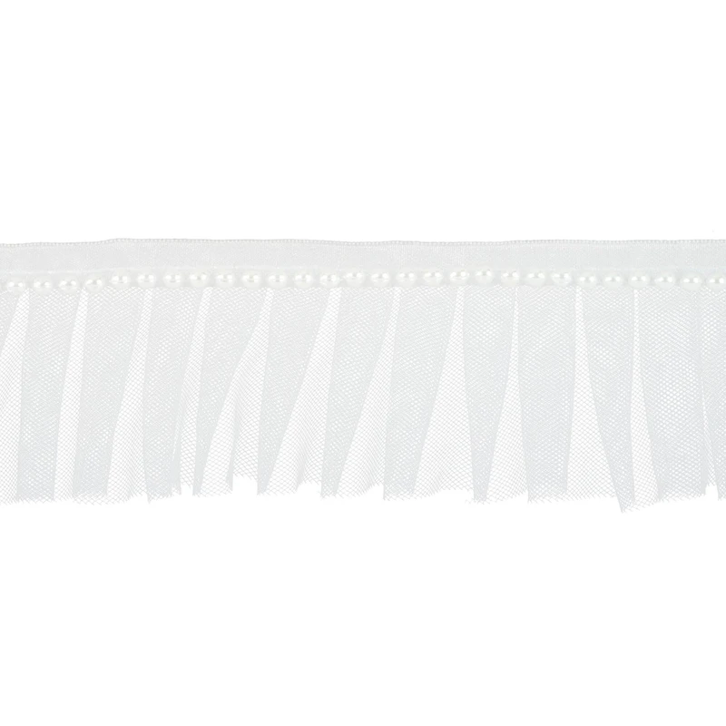 2" White Pleat Tulle with Pearl Bead Trim by Celebrate It®