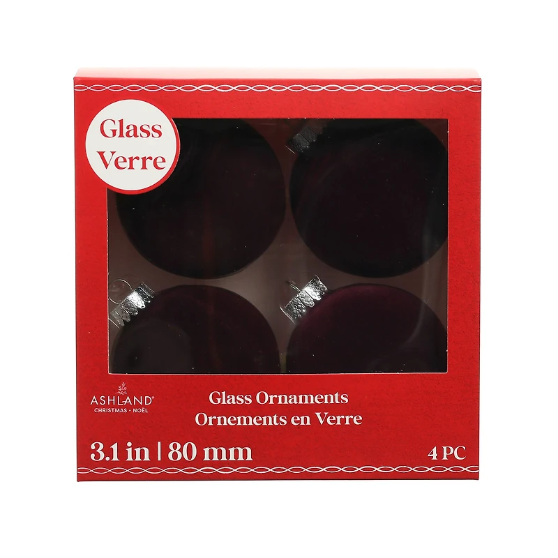 4 Pack 3.1" Purple Flocked Glass Ball Ornaments by Ashland®