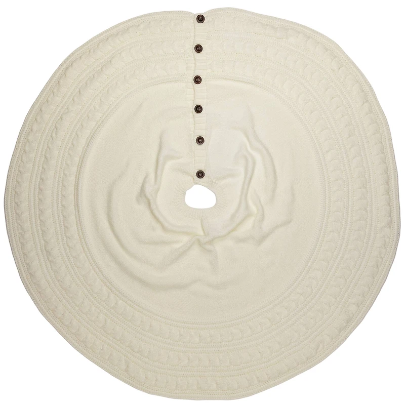 Knitted Sweater Tree Skirt with Buttons - 84“ - Cream