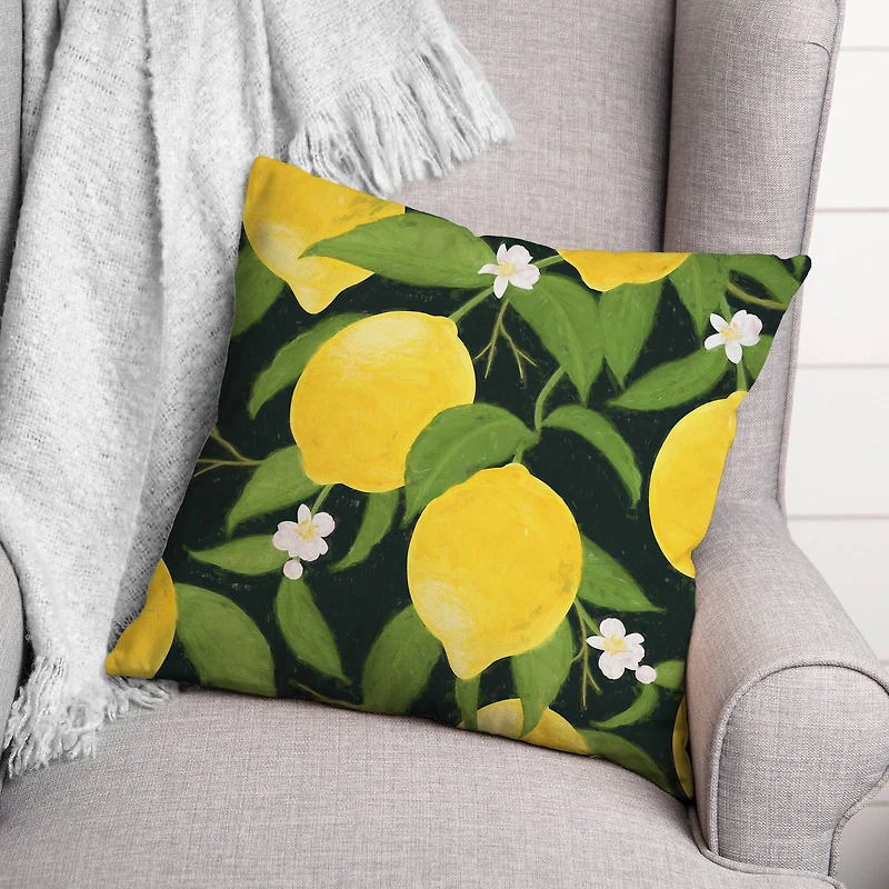 Black and Yellow Lemon 18" x 18" Throw Pillow