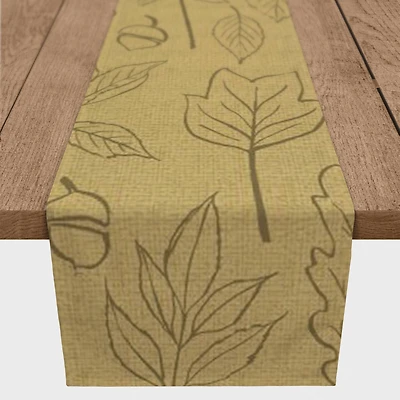 72'' Mustard Yellow Leaf Pattern Cotton Twill Runner