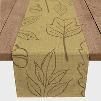 72'' Mustard Yellow Leaf Pattern Cotton Twill Runner