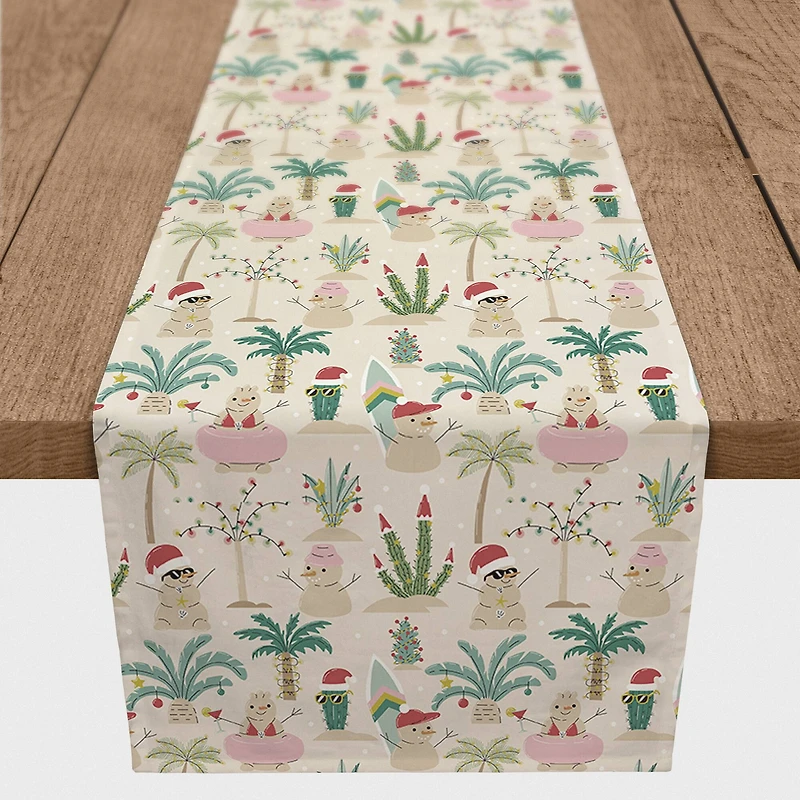 72" Christmas Sand Snowmen Polyester Twill Table Runner