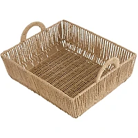 Simplify Large Vertical Weave Shelf Storage Basket with Round Handles