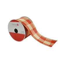 2.5" x 6.6yd. Rust Orange Plaid Faux Linen Wired Ribbon by Celebrate It®